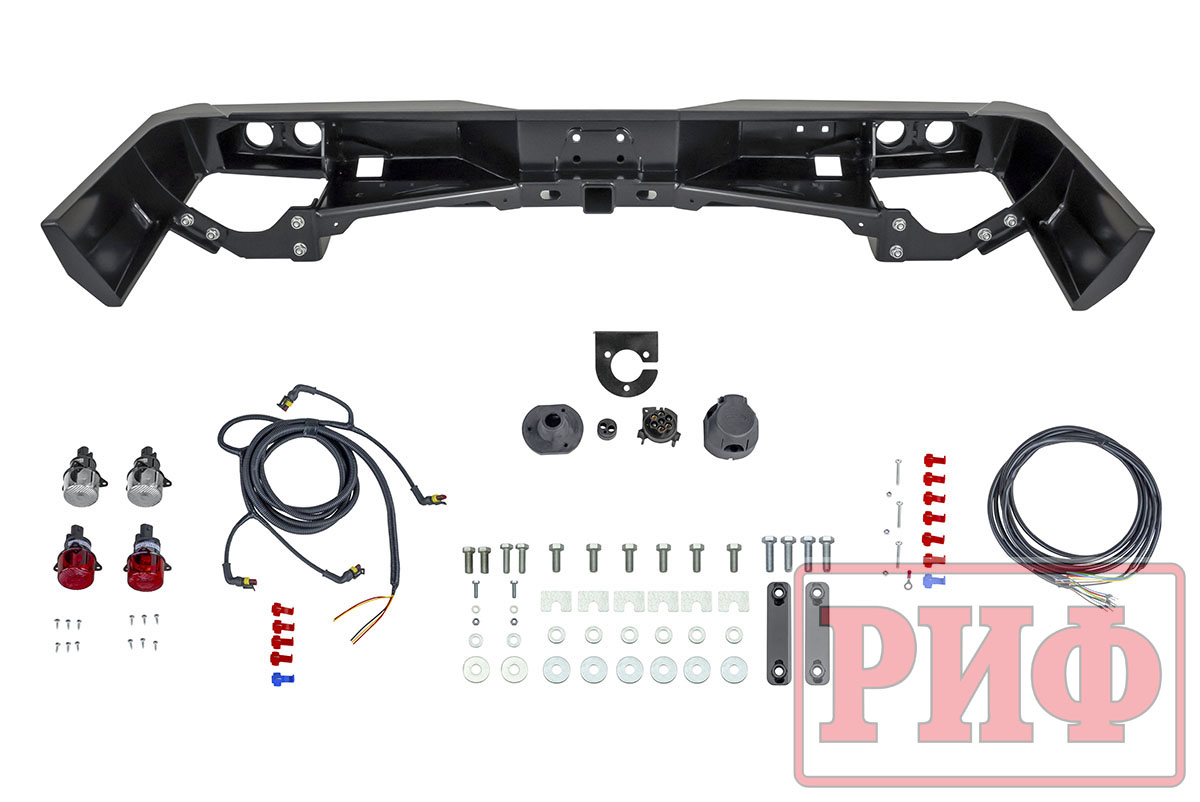 картинка Бампер задний РИФ Toyota Land Cruiser 76 2007+ с квадратом под фаркоп и фонарями