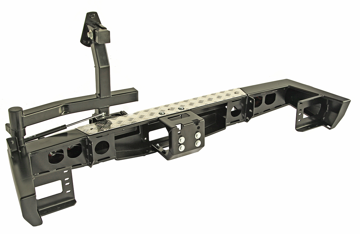 картинка Бампер задний РИФ УАЗ Патриот 2015+ с площадкой под лебедку, калиткой и фонарями лифт