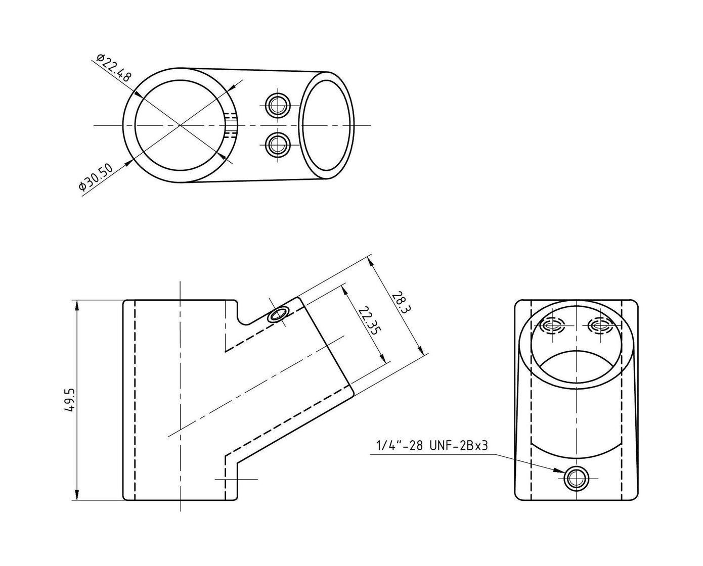 картинка Тройник леера 7/8" (22,2 мм), 60 град