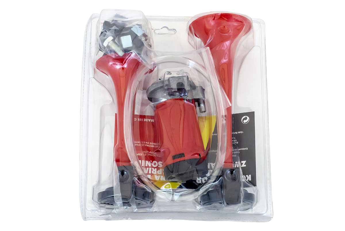 картинка Сигнал звуковой 2-рожка красный 12V 194 мм