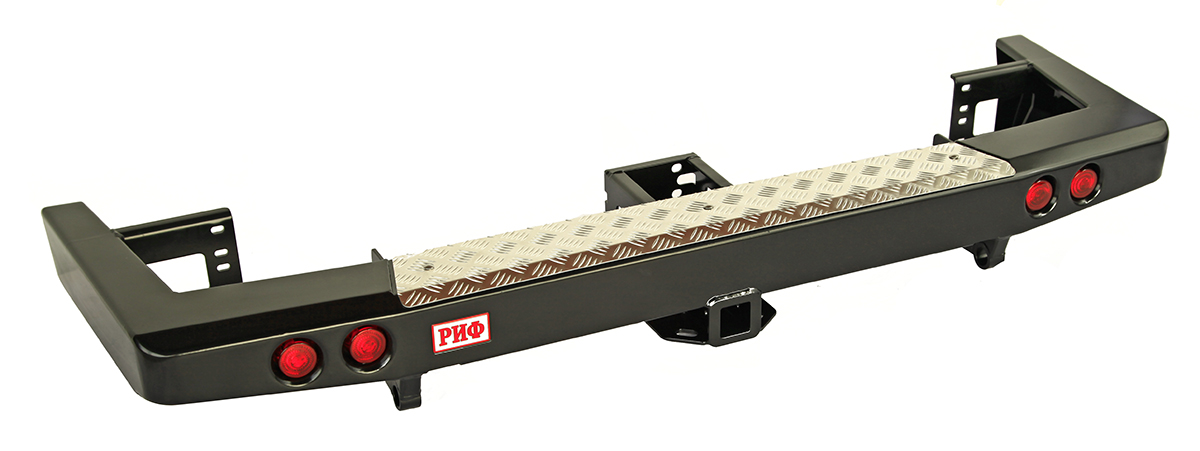 картинка Бампер задний РИФ УАЗ Патриот 2015+ с квадратом под фаркоп и фонарями стандарт