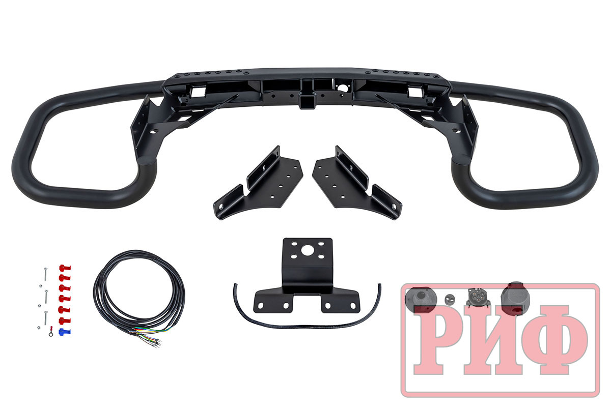 картинка Бампер задний силовой/защита штатного бампера РИФ Nissan Patrol Y62 c квадратом под фаркоп