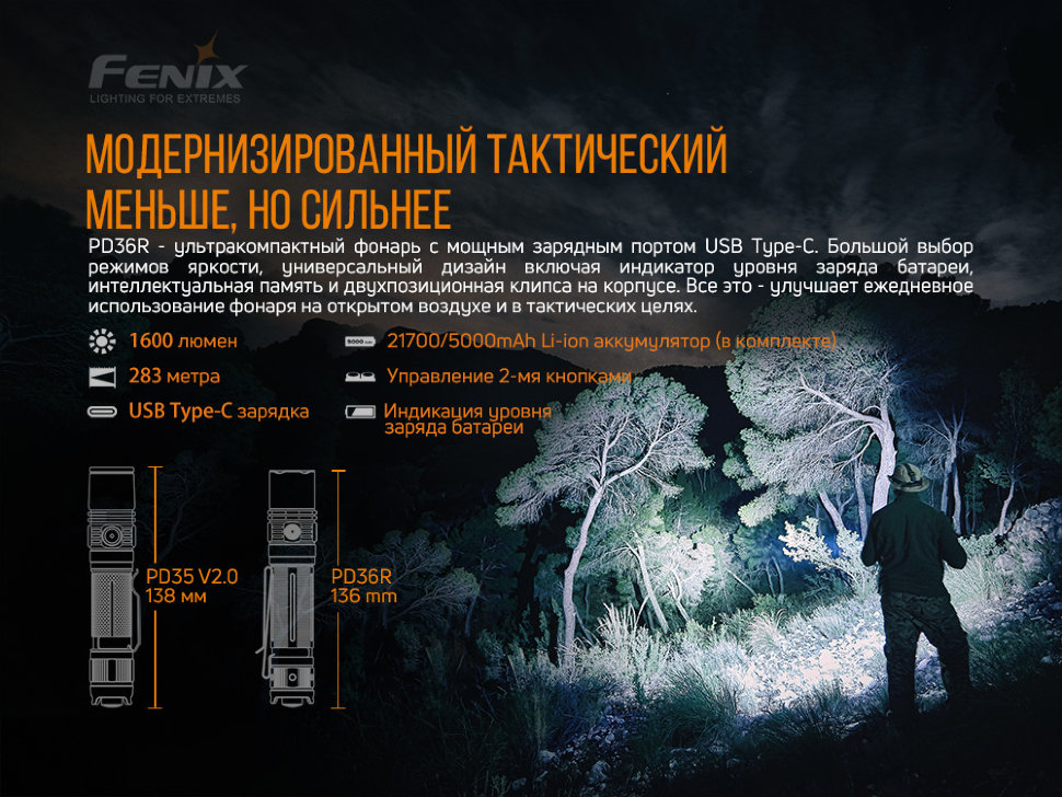 картинка Набор Fenix PD36R LED Flashlight+E01 V2.0