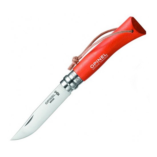 картинка Нож Opinel №8 Trekking, нержавеющая сталь, кожаный темляк, красный, 001705