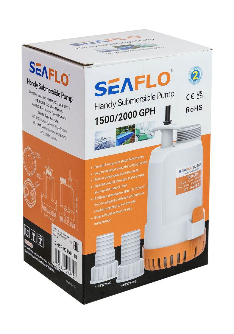 Помпа осушительная 12 В 1500GPH (5677 л/ч), SeaFlo