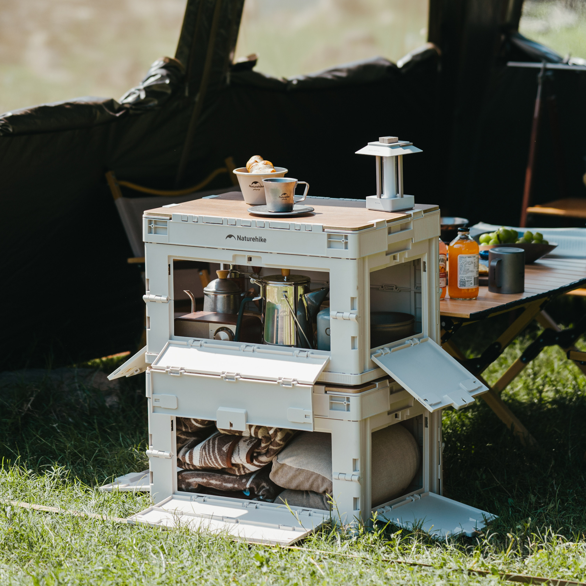 картинка Ящик туристический Naturehike 52 л, трансформер, со столешницей, бежевый