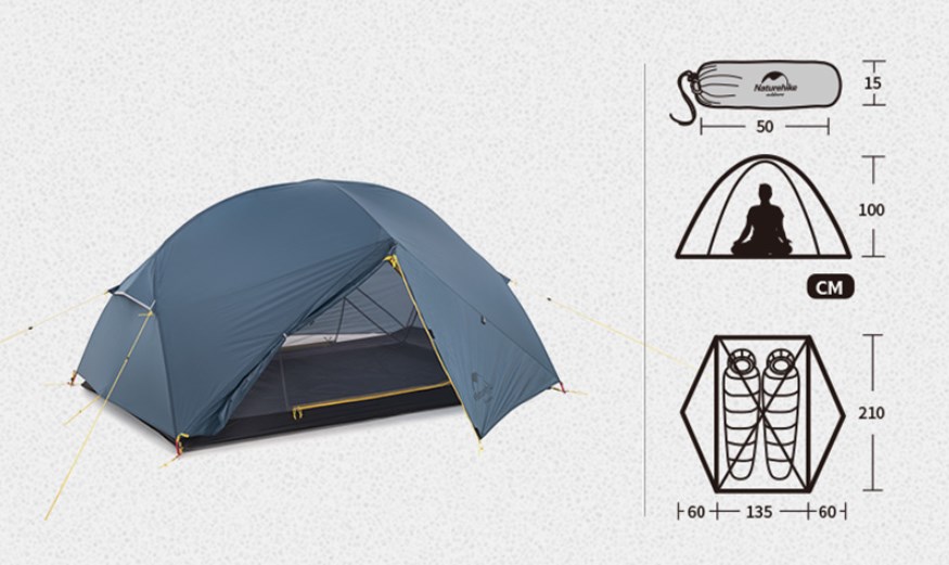 картинка Палатка Naturehike Mongar 2-местная, алюминиевый каркас, сверхлегкая, темно-синяя