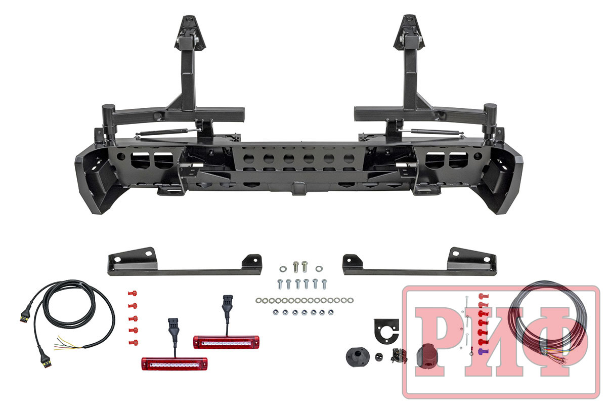 картинка Бампер задний РИФ Toyota Tundra 2007+ с квадратом под фаркоп, 2-мя калитками и фонарями