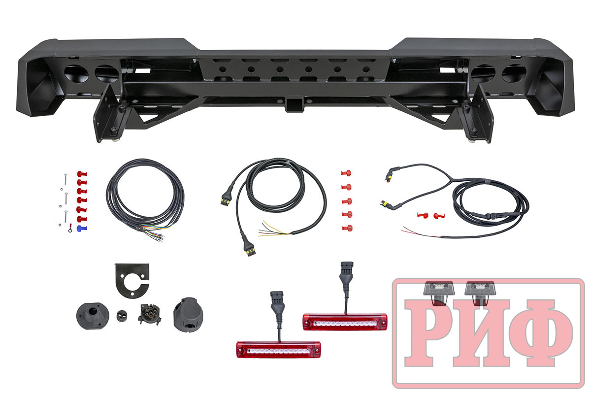 картинка Бампер задний РИФ Isuzu D-MAX с квадратом под фаркоп и фонарями, стандарт