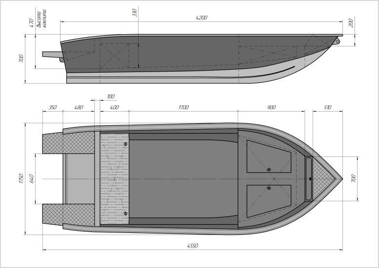 картинка Моторная лодка, Триера 420 румпель, серый