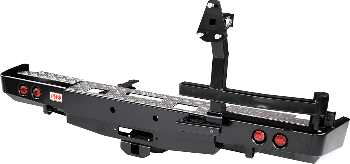 картинка Бампер задний РИФ для ГАЗ Соболь с площ. под лебёдку, квадратом под фаркоп, калиткой и фонарями