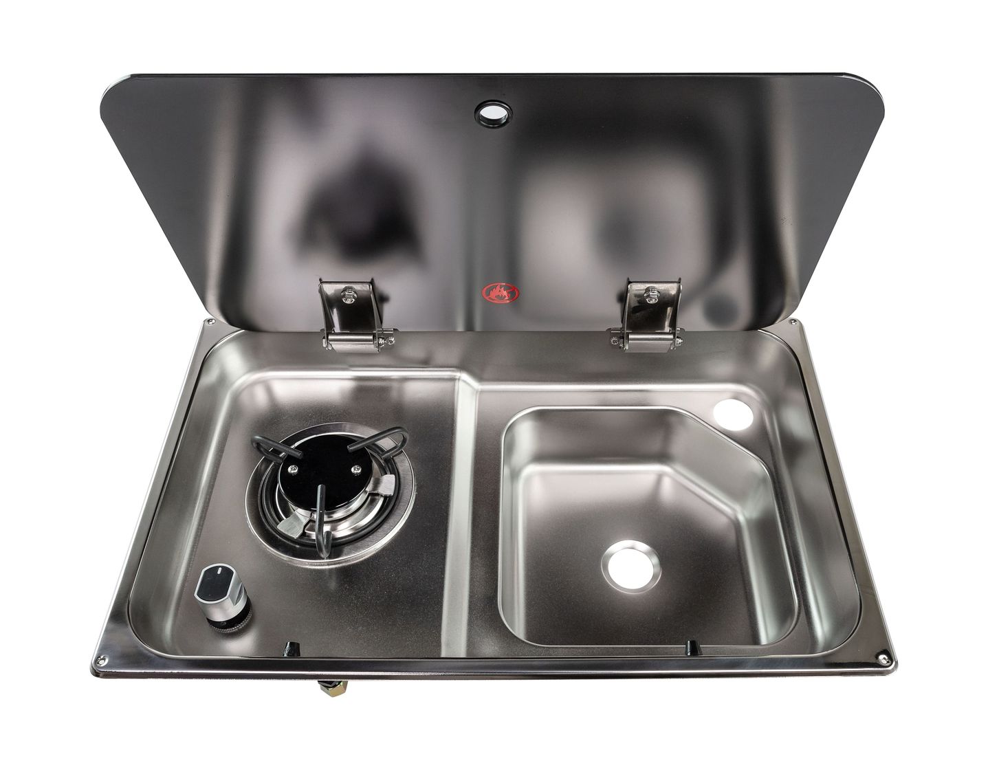 картинка Плита газовая с мойкой, стеклянная крышка, Marine Rocket