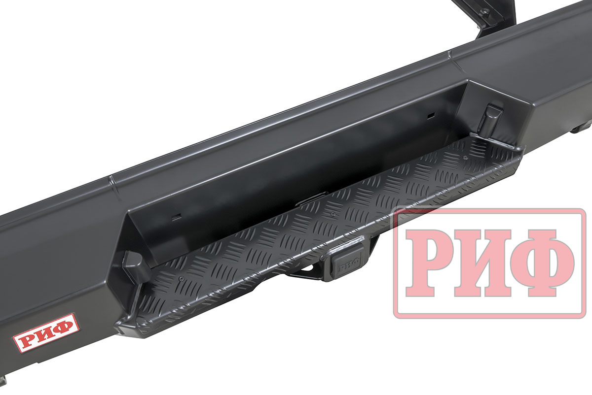 картинка Бампер задний РИФ Isuzu D-MAX с квадратом под фаркоп и фонарями, стандарт