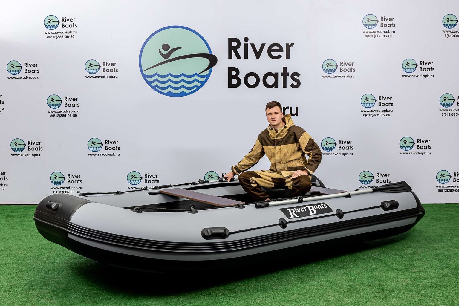 Надувная лодка ПВХ, RiverBoats RB 390 НДНД, серо-оранжевый