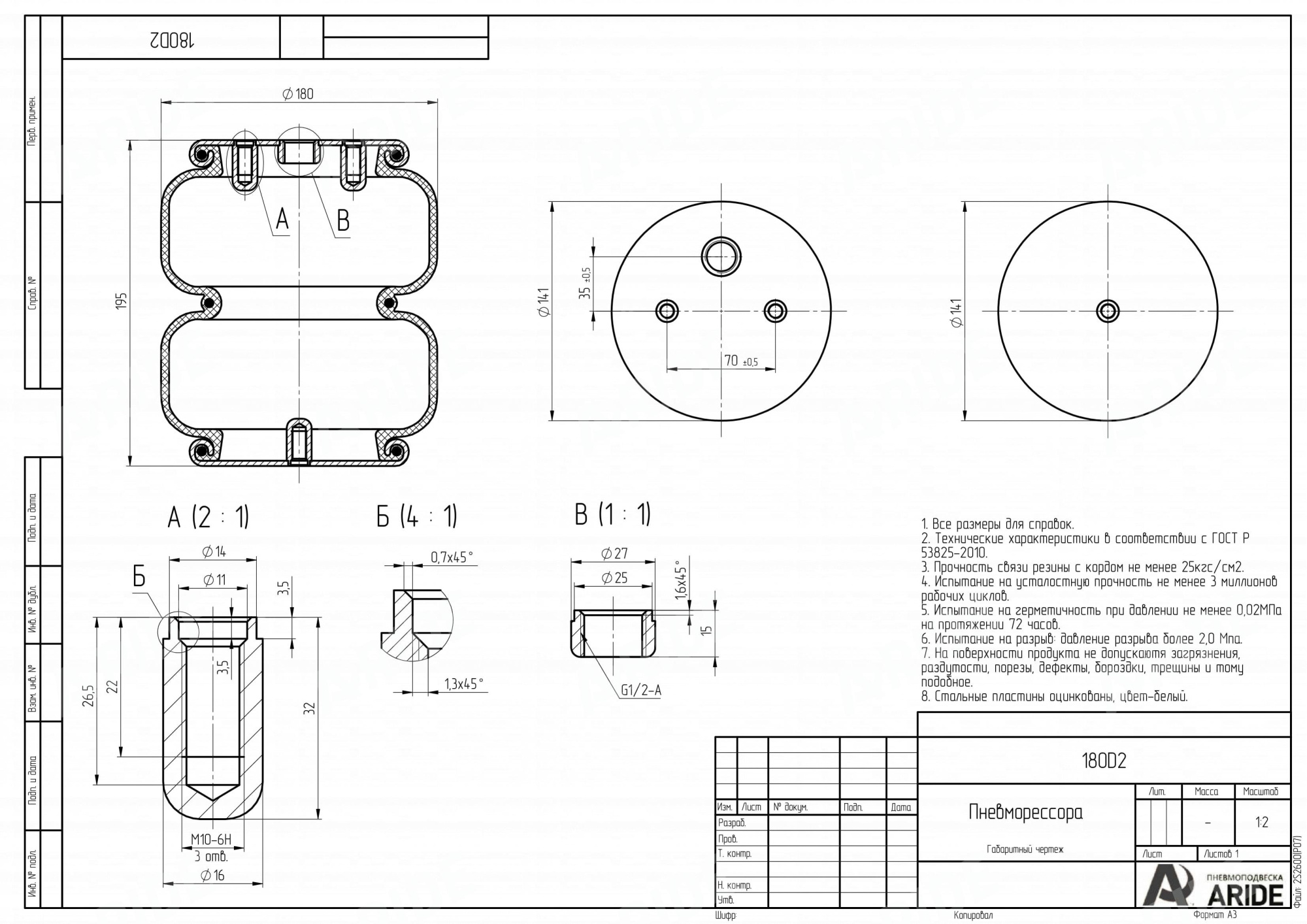 картинка Пневмоподушка 180D2 (сильфон двойной закрытый)