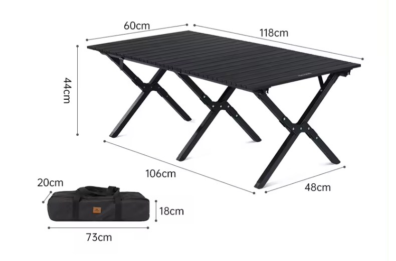 картинка Стол туристический Naturehike складной, 118х60х44 см,с Х-образными ножками, черный