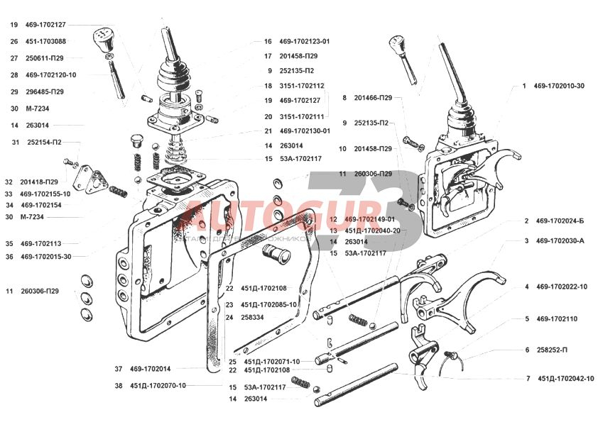 картинка Рычаг переключения передач КПП УАЗ 469, 3151