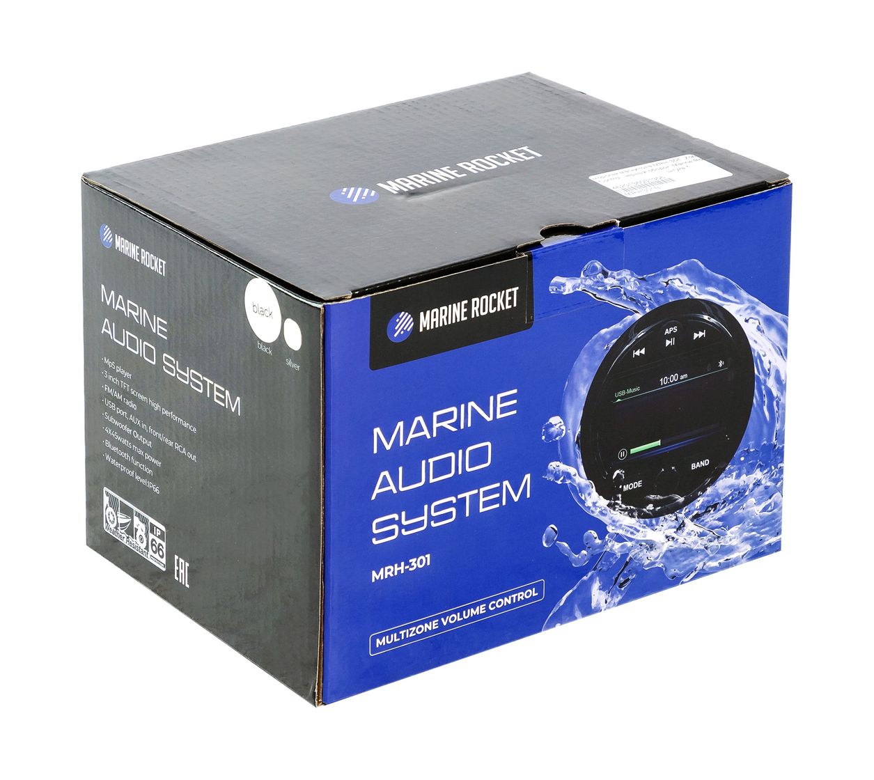 картинка Морская магнитола MRH-301, Zone Control, серебристый ободок, Marine Rocket
