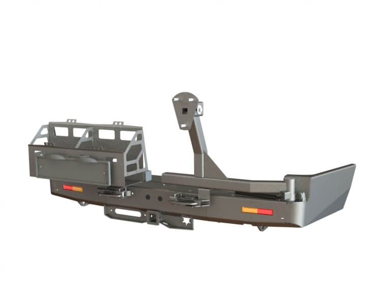 картинка Бампер силовой задний Toyota Land Cruiser 100 квадрат, лебедка, калитка справа, две канистры слева, фонари