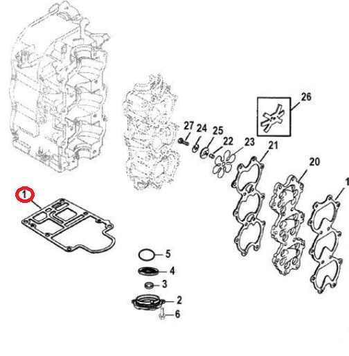 картинка Прокладка под блок Mercury 30-60 (8M0000822) (Omax)