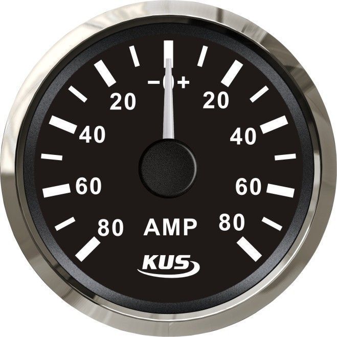 картинка Амперметр аналоговый -/+80 А, черный циферблат, нержавеющий ободок, д. 52 мм