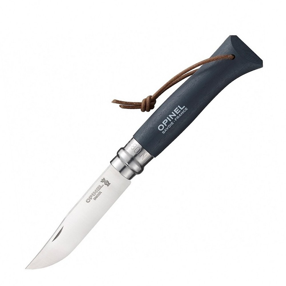 картинка Нож Opinel №8 Trekking, нержавеющая сталь, кожаный темляк, серый, 001706