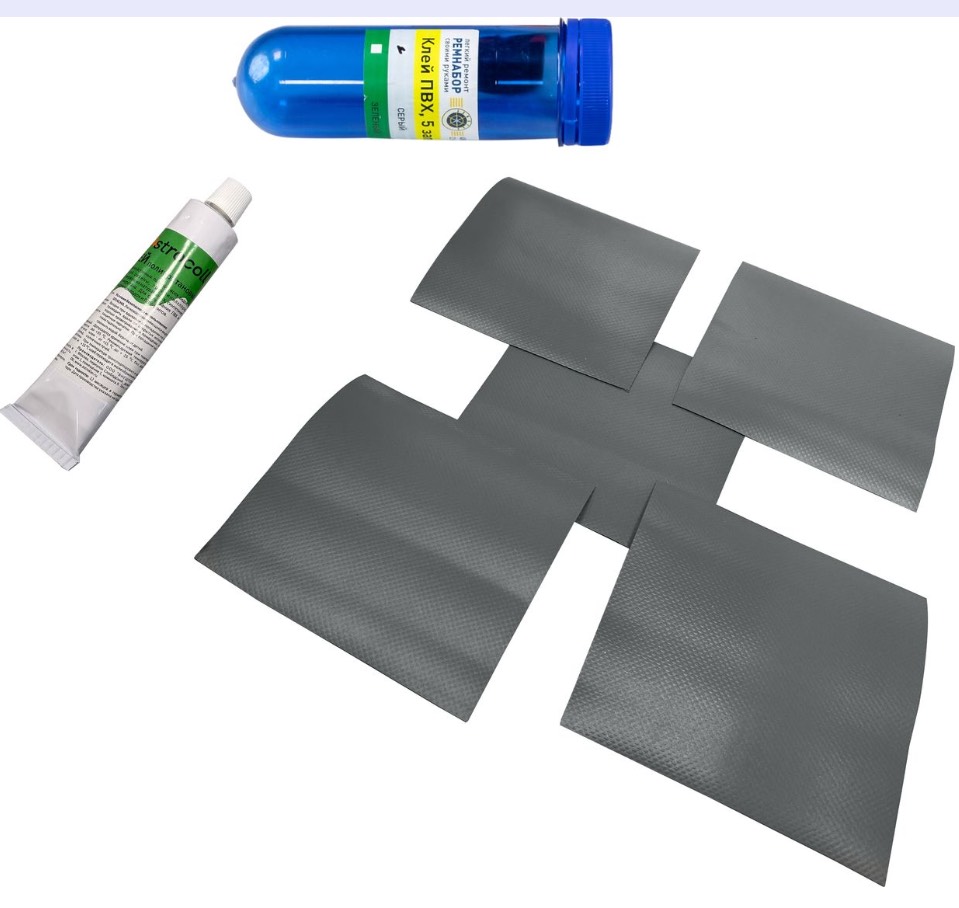 картинка Ремкомплект лодки ПВХ (клей «KLEYBERG» 30мл,5 латок, серый)