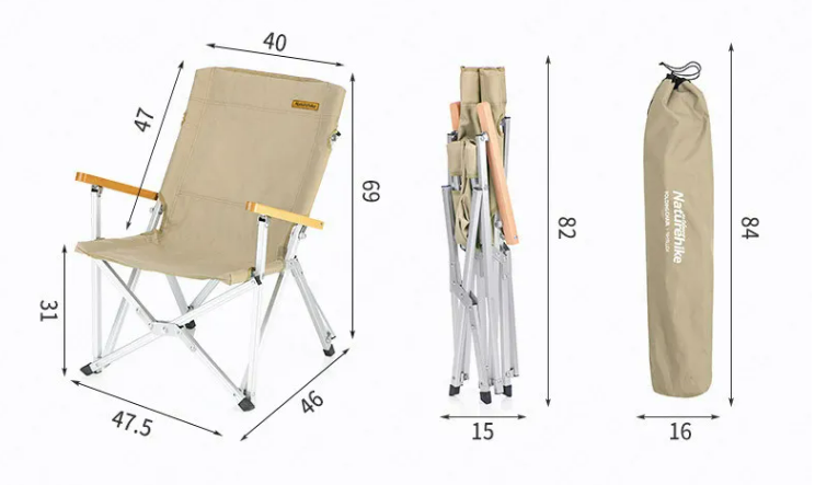 Кресло туристическое Naturehike, складное черное, до 120 кг