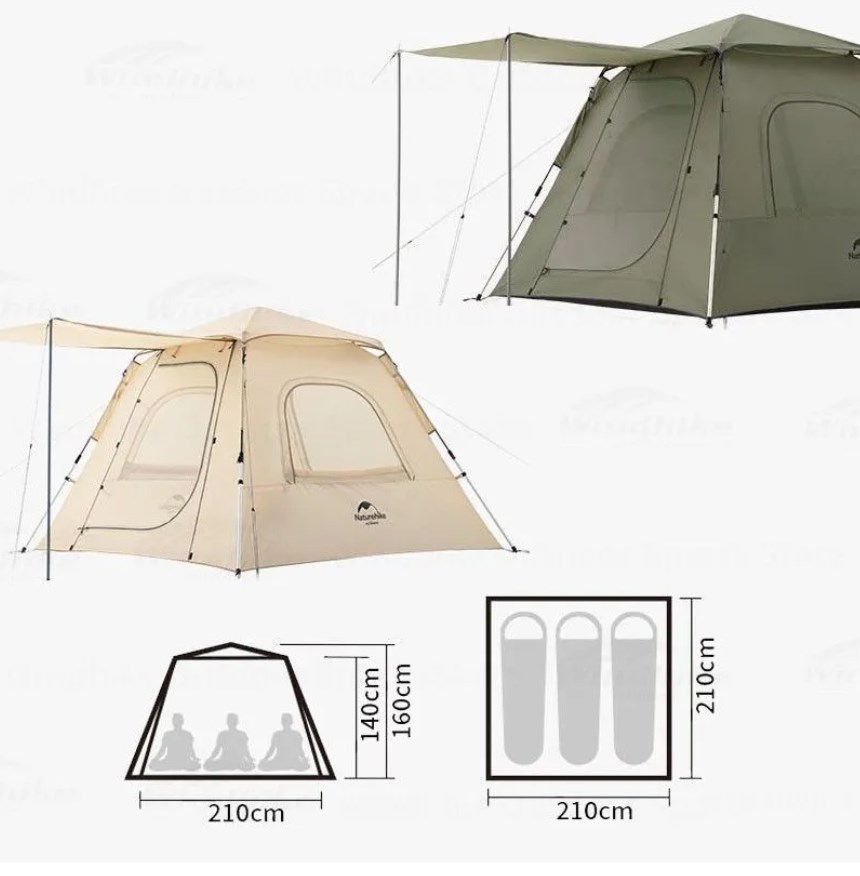 картинка Палатка Naturehike Ango 3-местная, автоматическая, тент, снежная юбка, бежевая