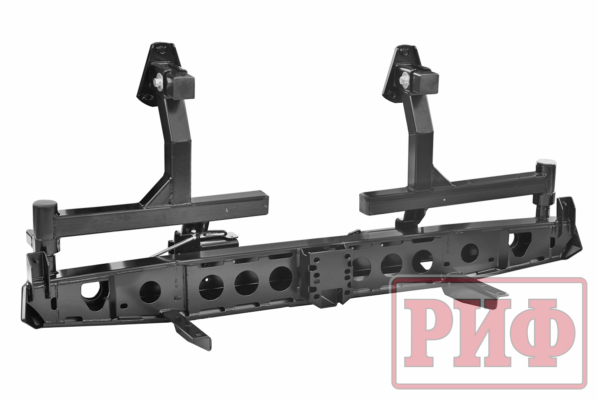 картинка Бампер задний РИФ УАЗ Буханка с квадратом под фаркоп, 2-мя калиткаи и фонарями, лифт 65 мм