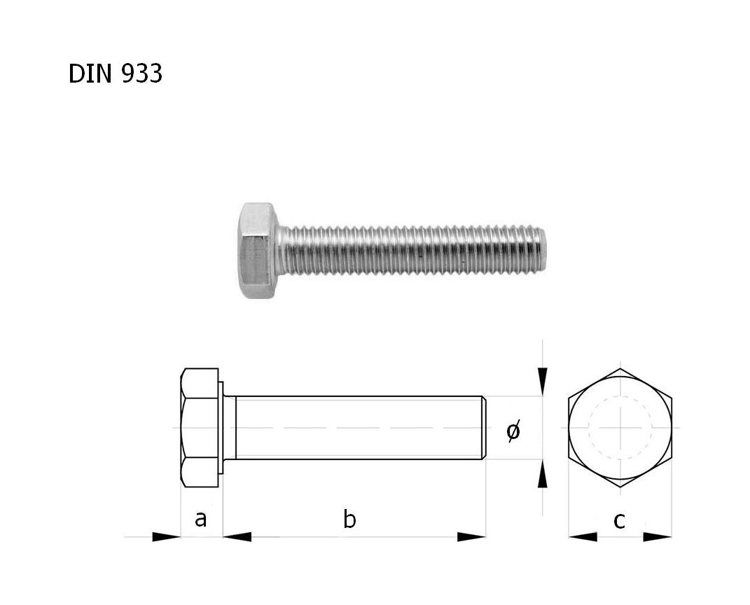 картинка Болт полная резьба А4 DIN933 М5х6 упаковка 1/10