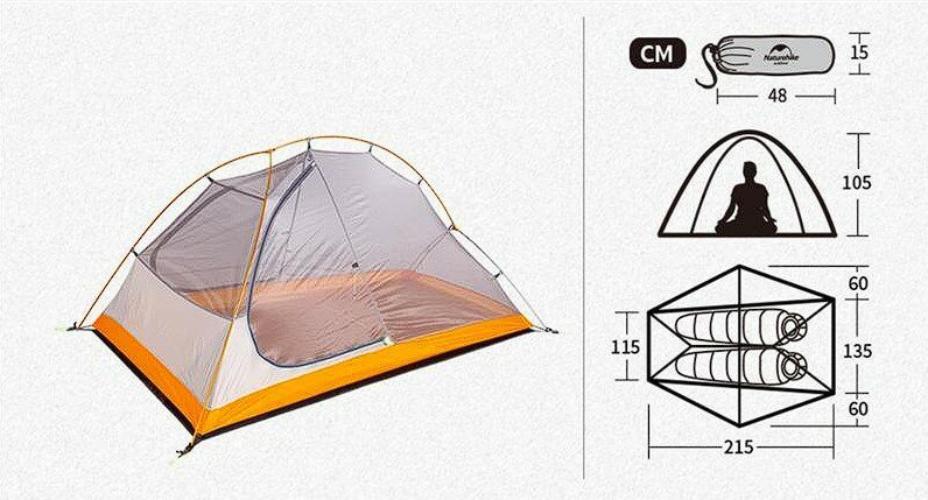 Палатка Naturehike NH18A180-D, двухместная сверхлегкая + коврик оранжевая, 6927595731949