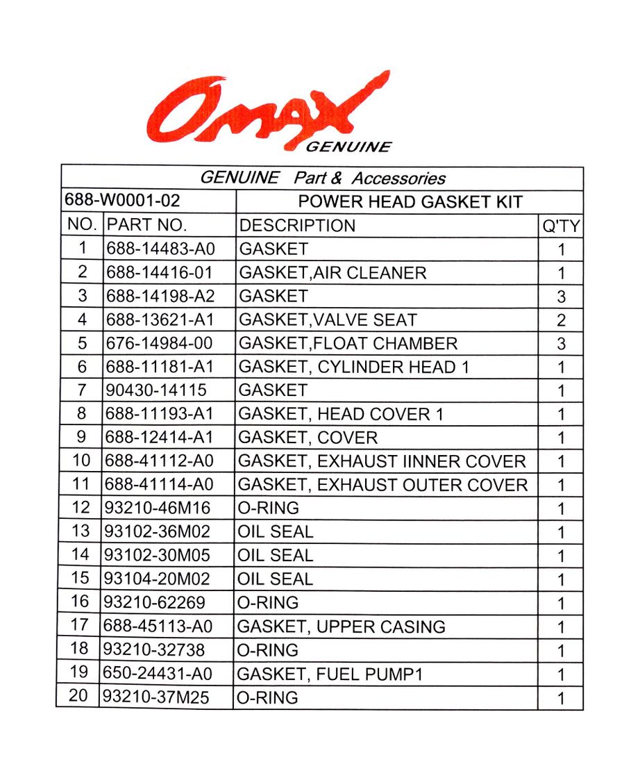 картинка Ремкомплект прокладок блока Yamaha 75A/85A, Omax