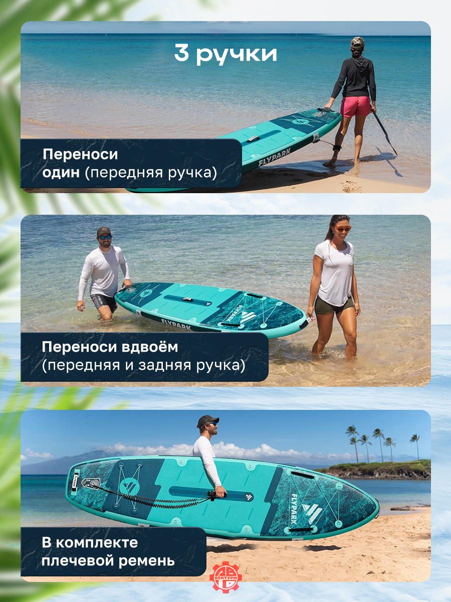 Сапборд надувной FLYPARK ICE FOG 325x89x15 см бирюзовый-голубой