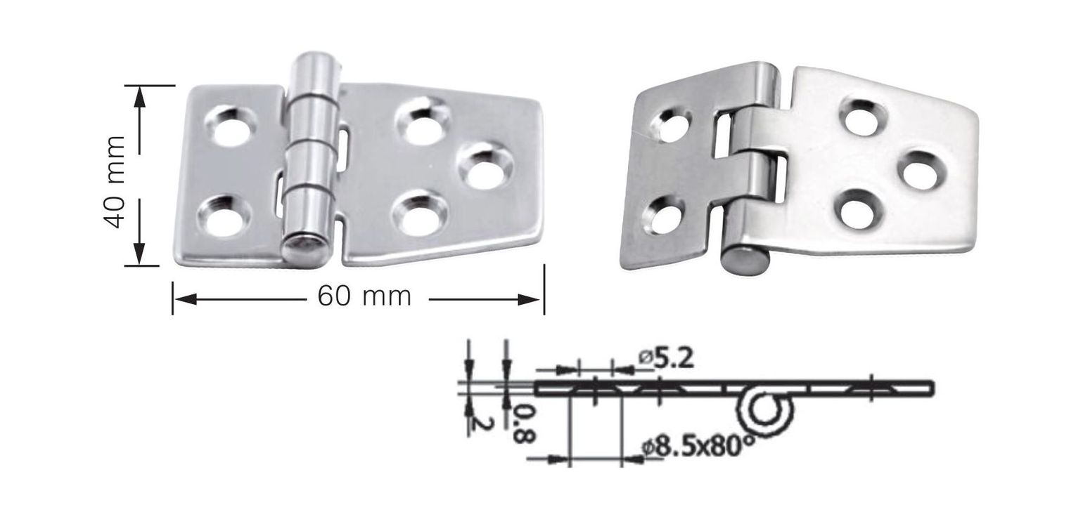 картинка Петля 60х40х2 мм нержавеющая
