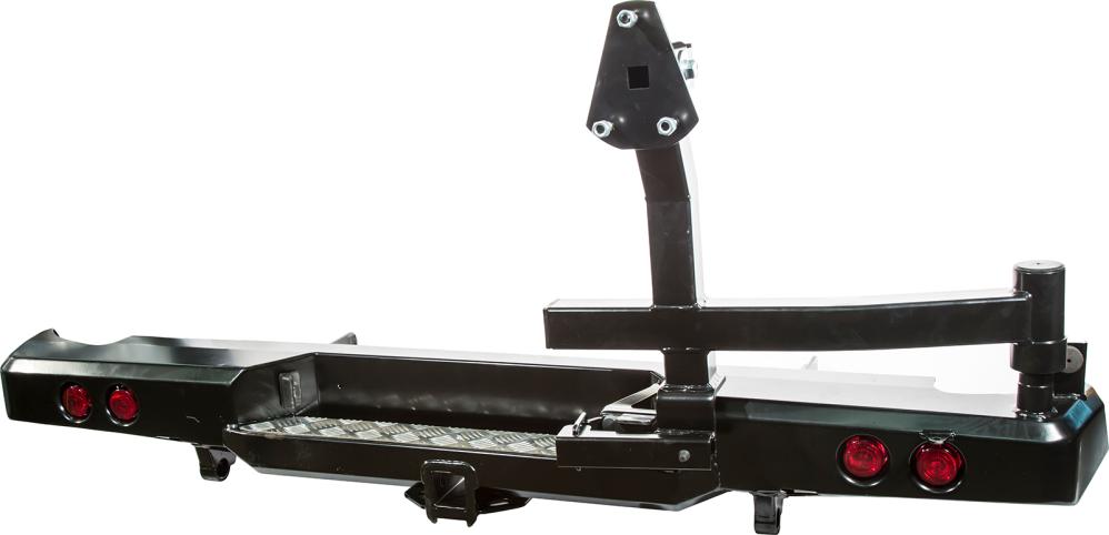 картинка Бампер задний РИФ для VW Amarok с квадратом под фаркоп, калиткой и фонарями