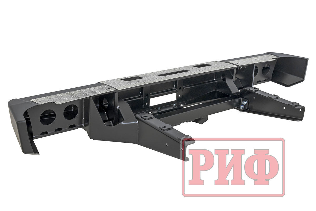 картинка Бампер задний РИФ для ГАЗ Соболь с площ. под лебёдку, квадратом под фаркоп и фонарями
