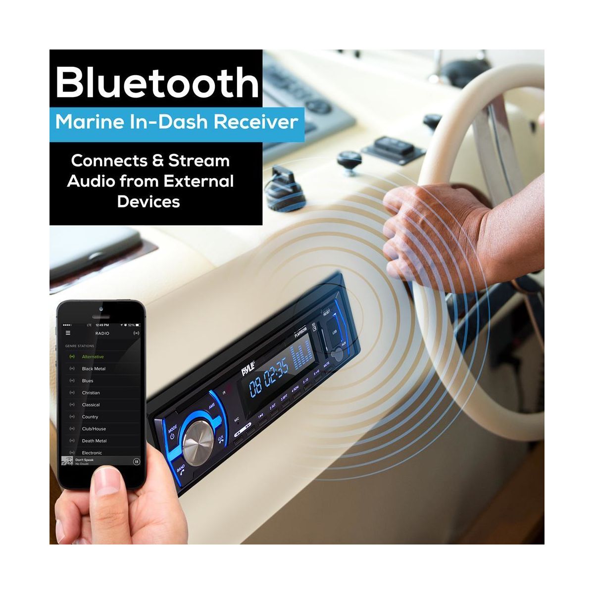 картинка Морская магнитола 1DIN PYLE PLMRB29B