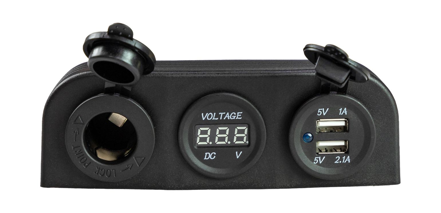 картинка Панель с USB-разъемом 5в 2.1А, прикуривателем и вольтметром