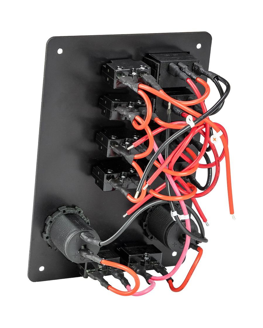 картинка Панель бортового питания, 4 переключателя, 2 разьёма прикуривателя, индикация, автоматы