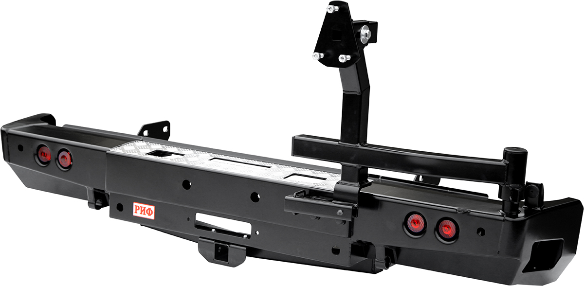 картинка Бампер задний РИФ для Toyota Tundra 2007+ с площ. под лебёдку, квадратом под фаркоп, калиткой и фонарями