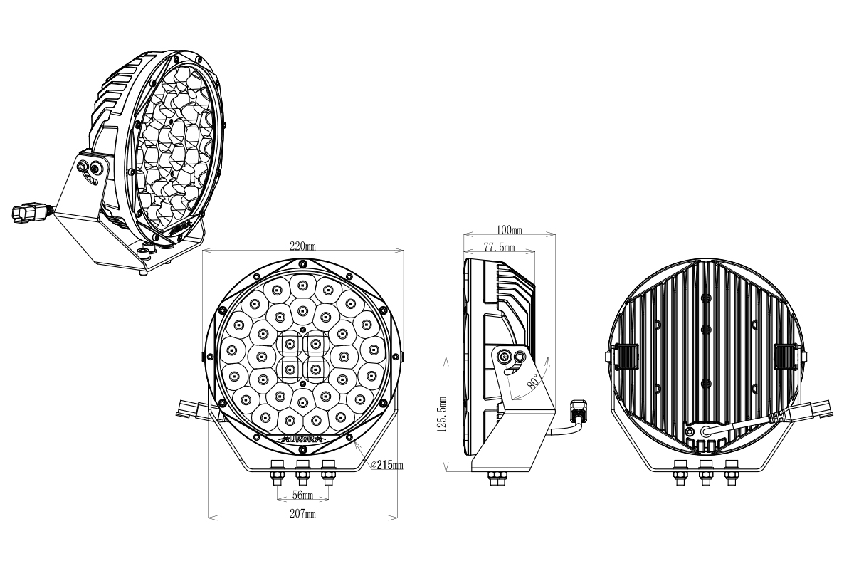 картинка Светодиодные фары комбинированного света AURORA 178 мм 198W LED