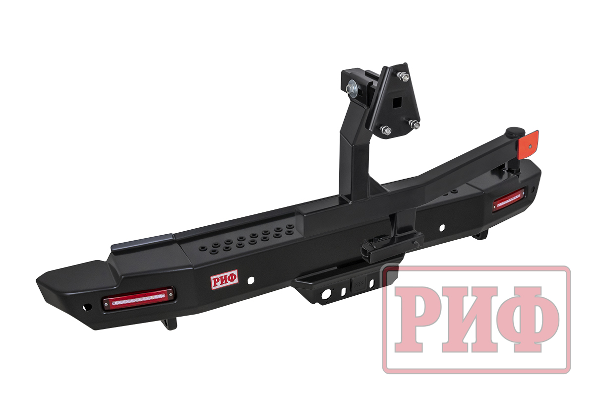 картинка Бампер задний РИФ Toyota Land Cruiser 200 2013-2015 с квадратом под фаркоп, калиткой, фонарями, подс