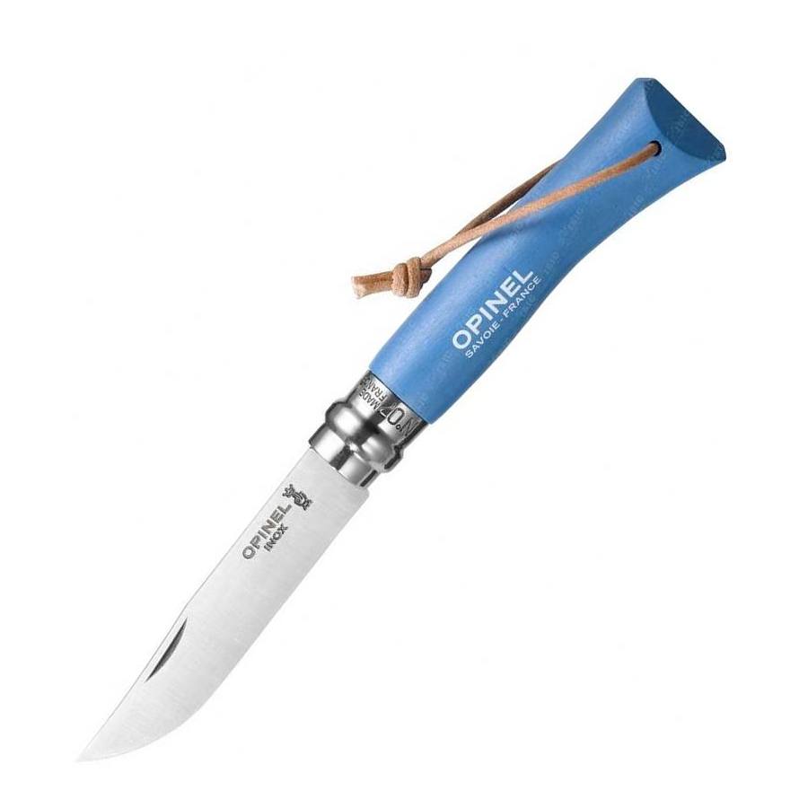 картинка Нож Opinel №7 Trekking, нержавеющая сталь, кожаный темляк, синий, 001441