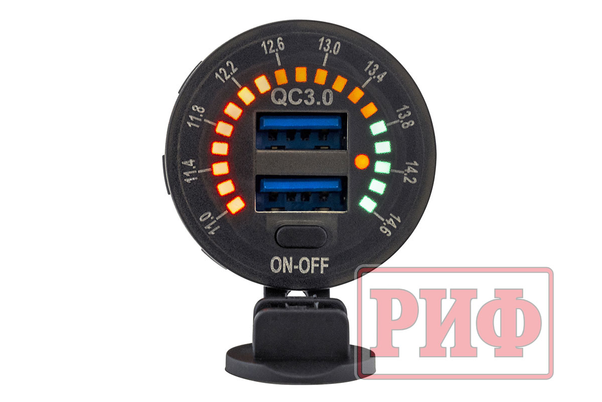 картинка Розетка USB 2 QC 3.0 с вольтметром 