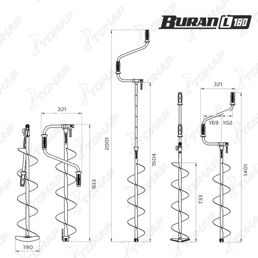 картинка Ледобур ТОНАР BURAN 180L левое вращение, цельнотянутый шнек