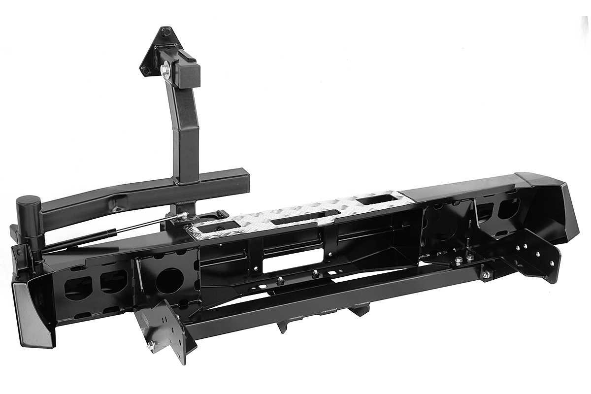 картинка Бампер задний РИФ Mitsubishi L200 2015+ с площадкой под лебёдку, квадратом под фаркоп и калиткой