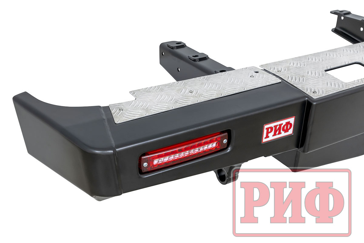 картинка Бампер задний РИФ для ГАЗ Соболь с площ. под лебёдку, квадратом под фаркоп и фонарями