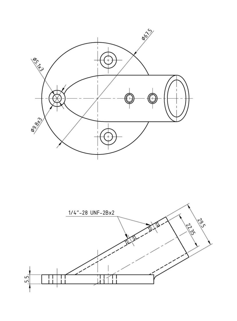 картинка Основание стойки леера 7/8" (22 мм), 30 град, круглое