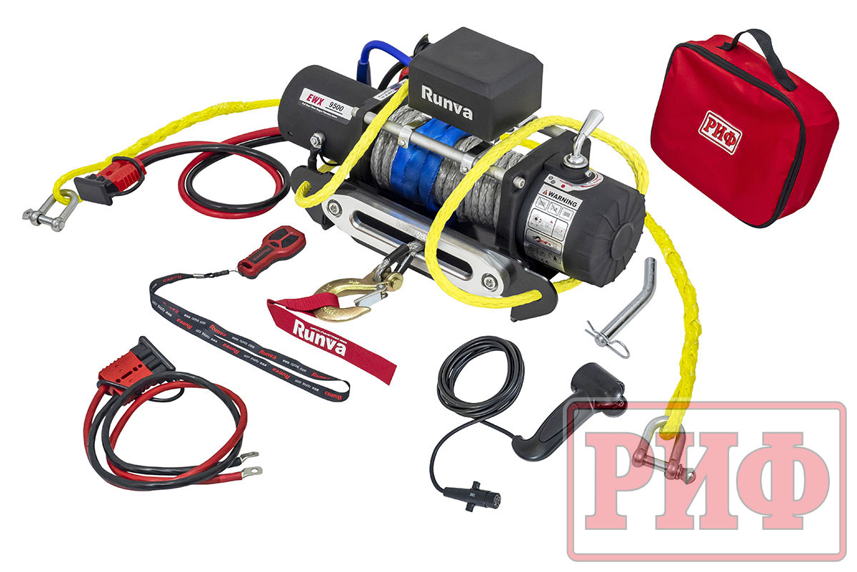 картинка Переносная лебедка РИФ 9500SR c квадратом для фаркопа, синтетика (облегченная)